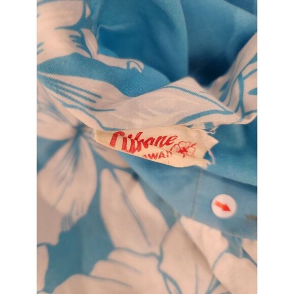 Aikane Vintage 80s Hawaiian Blue White Floral MuuMuu Dress Size L Kaftan - Picture 7 of 7